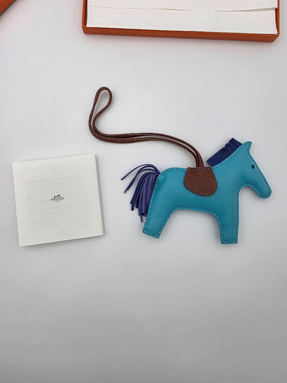Hermès Milo Lambskin Grigri Rodeo Horse Bag Charm MM Bleu Azteque Fauve Bleu Éle